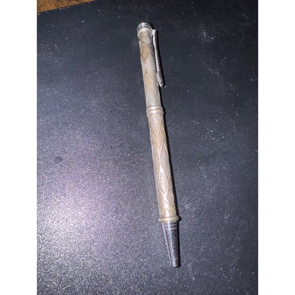 Heavy Ornately Carved Ink Pen Silver Tone - Picture 1 of 3